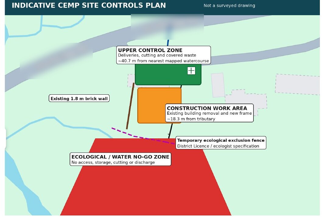 Construction Environmental Management Plan site controls plan with ecological no-go zone and exclusion fence